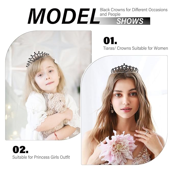 10 Pcs Black Crown Tiaras Headband for Women Girls - Bulk Crystals Princess Tiara Black Swan Crowns Costume Accessories Outfits Gothic Vampire Crown for Prom Pageants Halloween Cosplay Parties