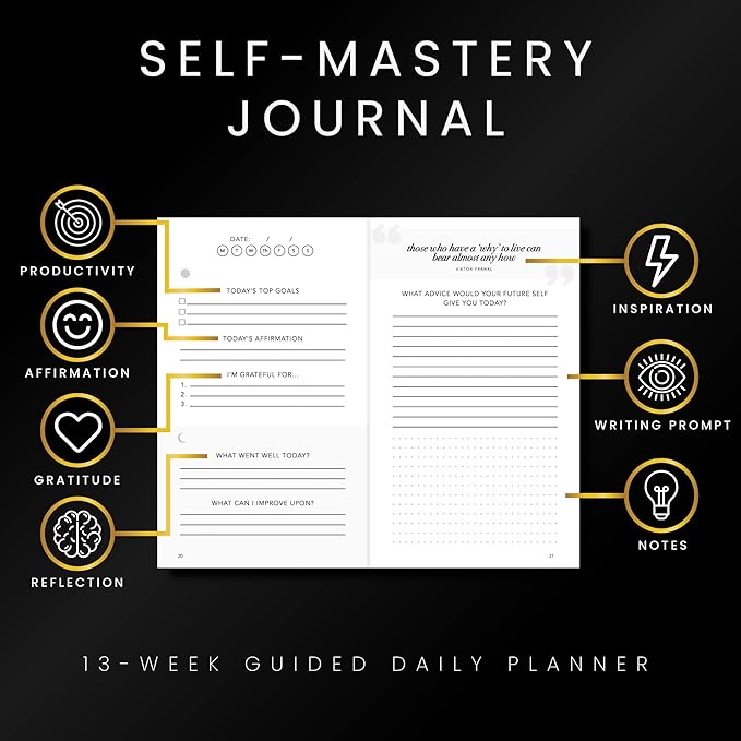 Self-Mastery Journal for Men - Gratitude Journals – 5 Minute Journal - Reflection Manifestation Journals for Mindfulness – Self Care Journal – Goal / Guided Gratitude Journal for Women & Men