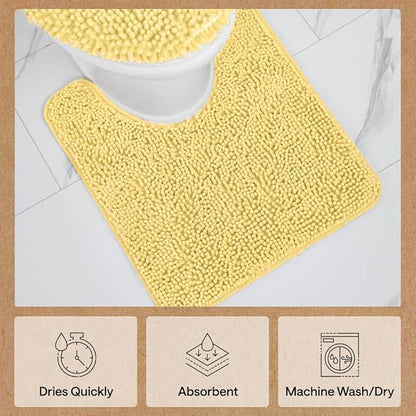 GORILLA GRIP Bath Rug Mat, Thick Soft Absorbent Chenille, Rubber Backing Quick Dry Microfiber Mats, Machine Washable Rugs for Shower Floor, Bathroom Runner Bathmat Accessories Décor, Contour, Yellow