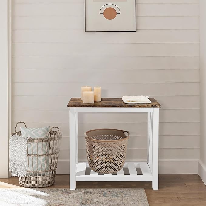 Narrow End Table Rectangular Side Tables for Small Spaces Wood Framed Night Stands Sofa Bedside Table for Living Room Brown Smooth Tabletop Industrial Accent Furniture for Bathroom Bedroom