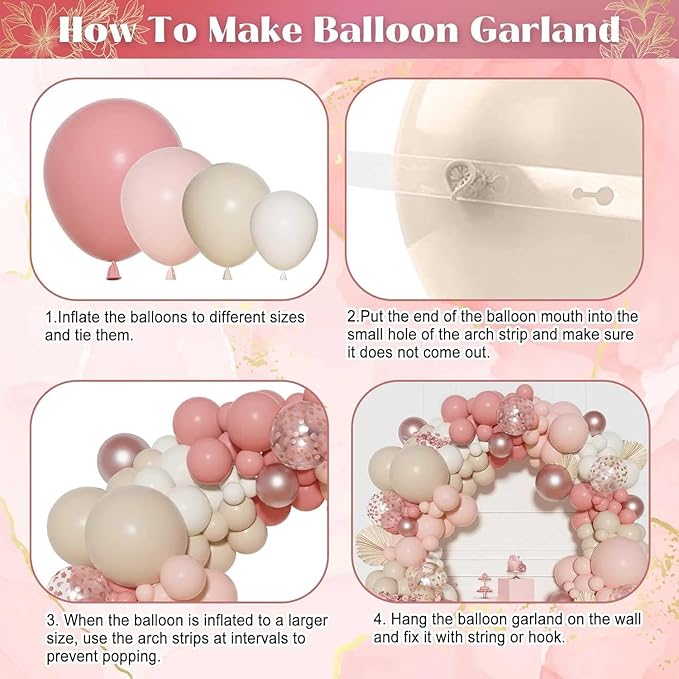 Ouddy Party Dusty Pink Balloons Arch Garland Kit, Different Sizes 18 12 10 5 Inch Boho Pink White Sand Latex Metallic Confetti Balloon for Girl Baby Shower Mothers Day Birthday Party Decorations