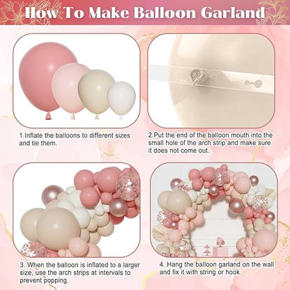 Ouddy Party Dusty Pink Balloons Arch Garland Kit, Different Sizes 18 12 10 5 Inch Boho Pink White Sand Latex Metallic Confetti Balloon for Girl Baby Shower Mothers Day Birthday Party Decorations