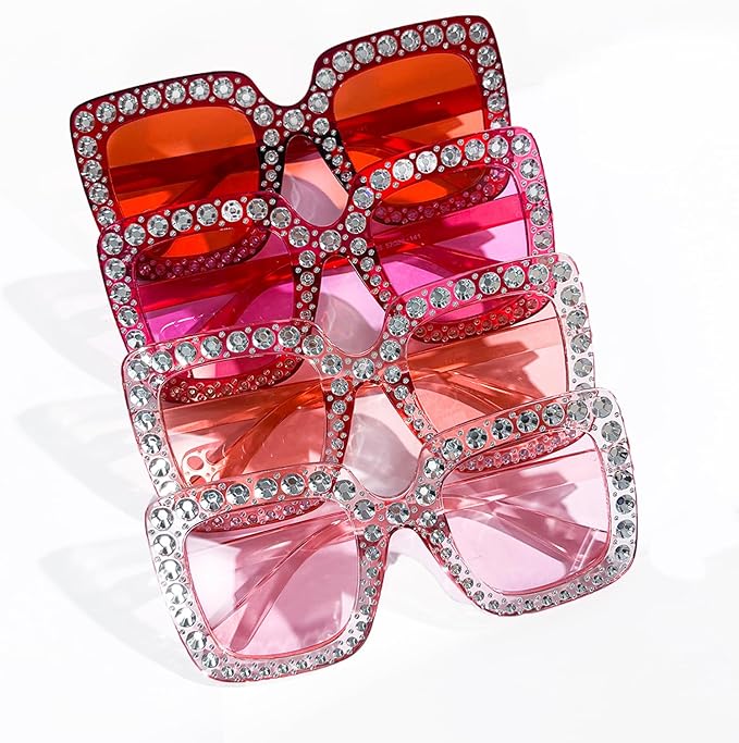 Pibupibu 4/8/16 Pack Colorful Bling Crystal Sunglasses Oversized Square Glitter Rhinestone Sunglasses for Women Party Favors