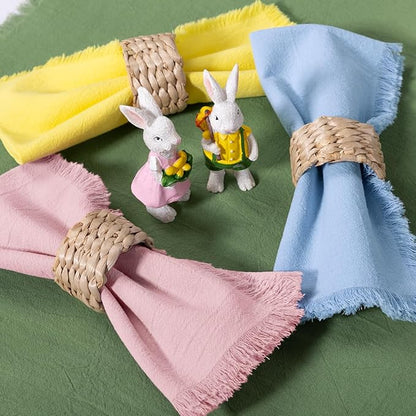 12 Pack Mixed Easter Color Cotton Linen Napkins with Fringe Easter Spring Cloth Napkins Set of 6 12 Boho Handmade Dinner Napkins Bulk for Wedding Bridal Baby Boy Shower Parties, 17 x 17