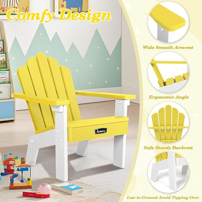 FUNBERRY Kids Outdoor Chair, CPC Certified HDPE Kids Adirondack Chairs, All Weather Easy Installation Toddler Outdoor Chair with Ergonomic Design for Patio, Garden, Picnic, Backyard, Beach
