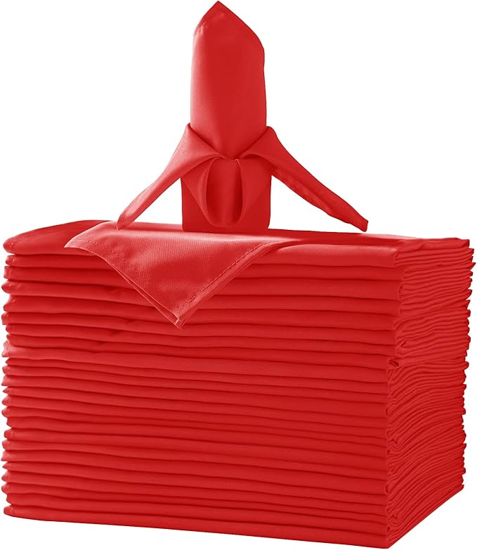 50pcs Polyester Cloth Napkins - 20 x 20 inch Red Dinner Washable Napkins with Hemmed Edges for Restaurant/Wedding/Hotel(50,Red)