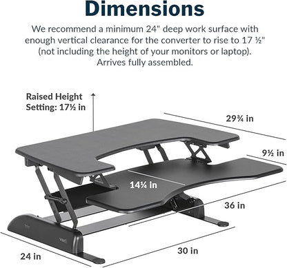 Vari VariDesk Pro Plus 36 - Adjustable Desk Converter with 11 Height Settings - Laptop Sit Stand Desk Riser for Home Office, Table Tops, Workspace - Fully Assembled with Spring Loaded Lift - Black