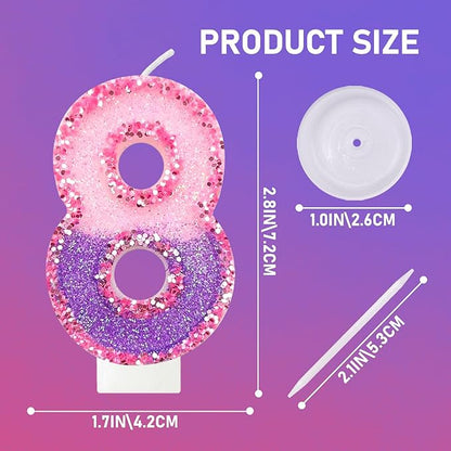Birthday Number Candles for Cake, Pink Purple Glitter Number Candles for Cake Toppers, Ideal Birthday Parties Cake Decor, Wedding Anniversary and Other Celebrations (8 Candle)