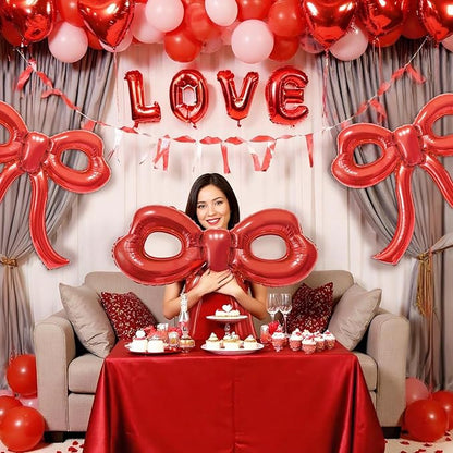 4 Pcs Red Bow Balloons Bow Party Decorations for Girl Women Red Bow Birthday Decorations Giant Foil Balloon for Baby Shower Engagement Wedding Christmas Decor Bachelorette Party Supplies