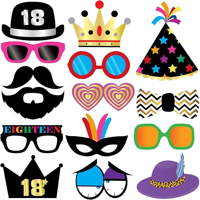 18th Birthday Photo Booth Party Props - 40 Pieces - Funny 18th Birthday Party Supplies, Decorations and Favors