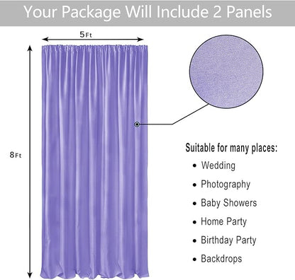 Hiasan Lavender Backdrop Curtains for Parties, Polyester Photography Backdrop Drapes for Family Gatherings, Wedding Decorations, 5ftx8ft, Set of 2 Panels
