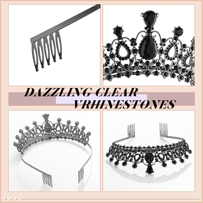 12 Pcs Crystal Tiara and Princess Crown with Comb Crown Rhinestone Women Girls Tiara Headpiece Queen Hair Accessories for Birthday Party Wedding Prom Halloween Cosplay Costume