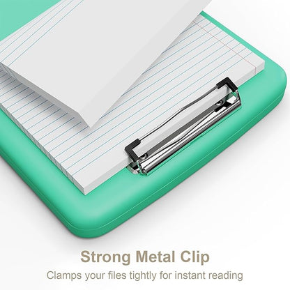 Piasoenc Clipboard with Storage, 8.5 x 11 Organization Box with Pen Holder and A4 Legal Paper Folder, Folio & Side-Opening, Low Profile Clip,for Nurses,Teachers, Size 14 x 9.6 x 1.2 in, Green