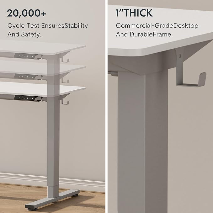 FLEXISPOT EN1 One-Piece Standing Desk with 1-Inch Thick Desktop, 55"x28" Electric Height Adjustable Desk for Home Office & Multi-Device Workstations, White(Silver Frame)