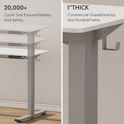 FLEXISPOT EN1 One-Piece Standing Desk with 1-Inch Thick Desktop, 40"x24" Electric Height Adjustable Desk for Home Office & Multi-Device Workstations, White