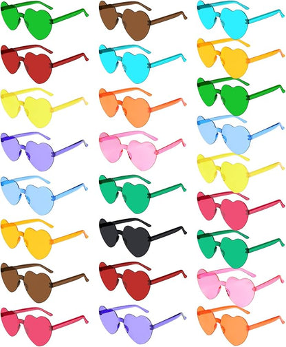 PLULON Heart Sunglasses for Women 5/12/25 Pcs, Heart Glasses Valentine Day Rimless Shaped Candy Color Fun Glasses Party Favor