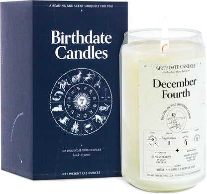 Birthdate Candles, December 4 - Sagittarius Zodiac Scented Candles Birthday Gift - Rose, Neroli & Water Lily Scent - All-Natural Soy & Coconut Wax, 60-80 Hour Burn Time - Made in USA