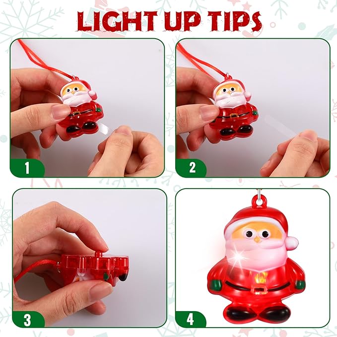 Yinkin 60 Pcs Christmas Light up Necklace for Adults Flashing Necklaces Christmas Accessory for Xmas Party Favors Stocking Stuffers Xmas Ornaments Decoration Party Supplies (Santa)