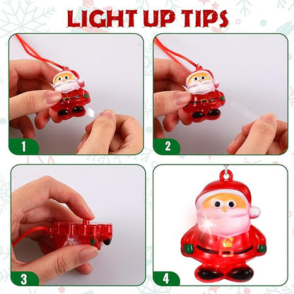 Yinkin 60 Pcs Christmas Light up Necklace for Adults Flashing Necklaces Christmas Accessory for Xmas Party Favors Stocking Stuffers Xmas Ornaments Decoration Party Supplies (Santa)