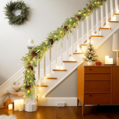 WBHome 6ft Pre-lit Norway Spruce Christmas Garland, Winter Greenery Garland for Christmas with 100 LED Lights, Holiday Seasonal Outdoor/Indoor Home Decor, 6FT Long