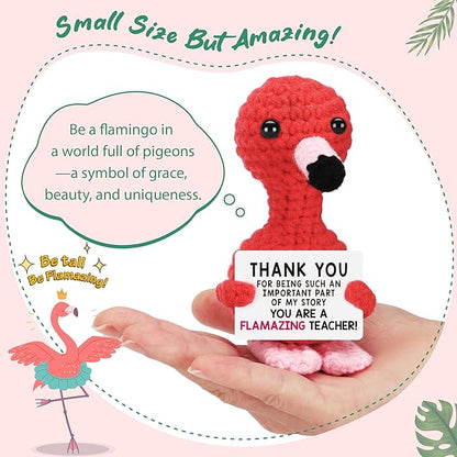Teacher Gifts for Christmas, Xmas Thank You Gifts for Teacher Women Men, Valentines Day End of Year Gift for Teacher from Student, Birthday Retirement Handmade Crochet Aninals Flamingo Decorations
