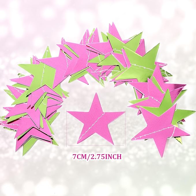 Patelai Glitter Star Garland Banner Christmas Decor 130 Feet Star Hanging Bunting Banner Twinkle Backdrop for Homecoming Classroom Wedding Birthday Halloween Party Supplies(Pink,Green)