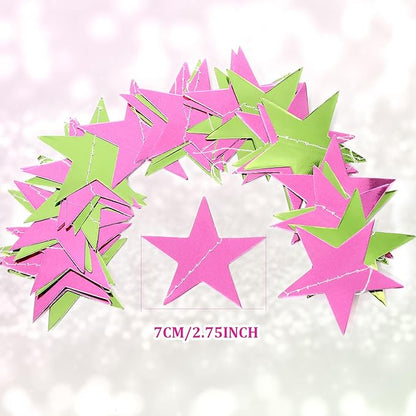 Patelai Glitter Star Garland Banner Christmas Decor 130 Feet Star Hanging Bunting Banner Twinkle Backdrop for Homecoming Classroom Wedding Birthday Halloween Party Supplies(Pink,Green)