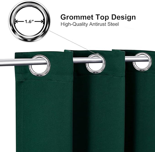 ChrisDowa Grommet Blackout Curtains for Bedroom - Thermal Insulated Room Darkening Curtains for Living Room (1 Panel Set, Forest Green,42W x 63L)