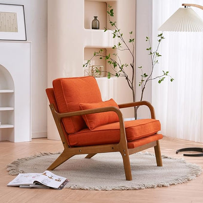Bonnlo Burnt Orange Accent Chairs Set of 2, Upholstered Mid Century Modern Lounge Chairs Reading Chairs Side Sitting Chair Solid Wood Farmhouse Armchairs for Living Room, Bedroom, Guest Room