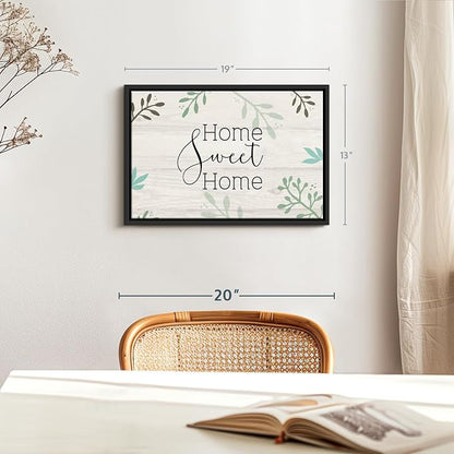 Elephant Stock Home Sweet Home Foliage Wall Art - Horizontal Floating Framed Canvas - 1-Piece Living Room Wall Decor - Leaf Digital Art Canvas Print - Beige and Black Decor for Wall by Susan Jill - 19" X 13"