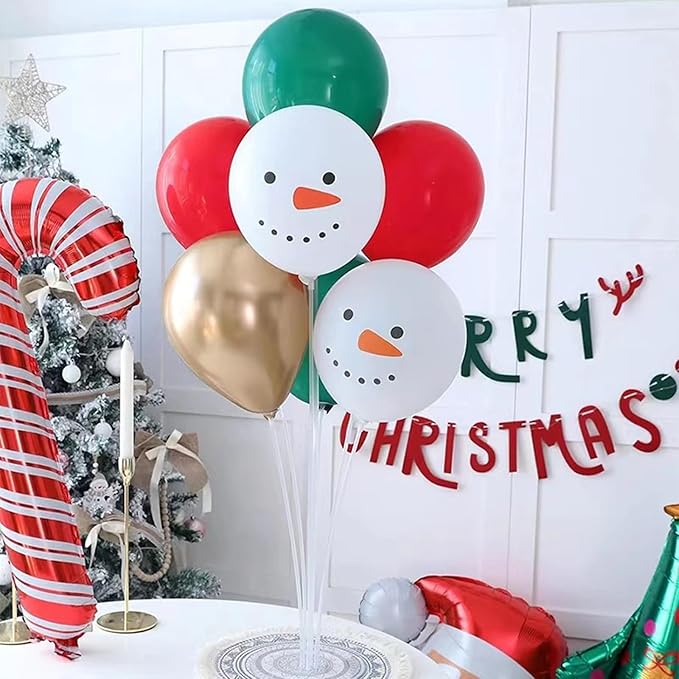 4 Sets Christmas Centerpieces for Tables, Snowman Balloon Stands for Tables, Red Green and Gold Balloons for Xmas Party, Table Centerpieces Decorations for Christmas Party New Years 2026