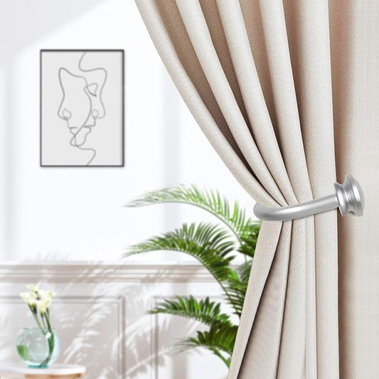 TONIAL Curtain Holdbacks 2 Pack, Decorative Window Drapery Tiebacks for Wall with Small Finials (1 Pair/2 Pack), Silver