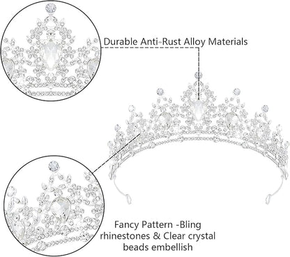 Crystal Tiaras & Crowns for Women, Bride Royal Queen Headband Princess Headpieces for Birthday Cake Crown & Prom Pageant Party