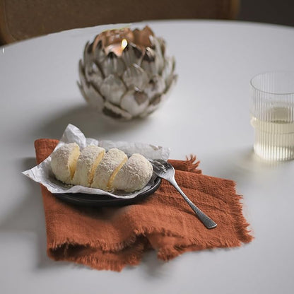 Handmade Cloth Napkins 100% Cotton Napkins with Fringe，Delicate Handmade Cloth Napkins for Dinners, Parties, Weddings and More，18 x 18 Inch Set of 4 - Terracotta