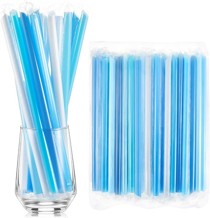 Tessco for you Jumbo Smoothie Straws Bulk Large Plastic Disposable Bubble Tea Straws Wide-Mouthed Individually Wrapped for Tall Homemade Milkshakes Drinking(9.84 Inch,Blue,600 Pcs)