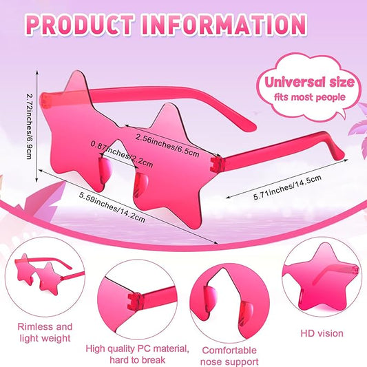 10/20/30/40 Pack Star Sunglasses Rimless Transparent Pentagram Shaped Sunglasses Bulk Party Favor Glasses for Women (30, Rose Red)