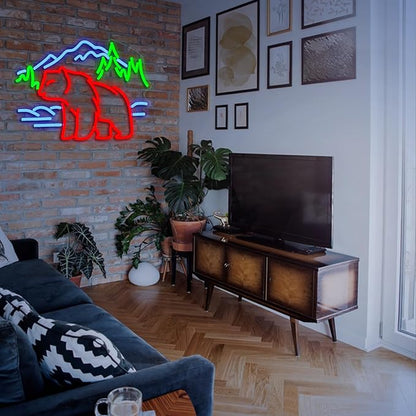Bear Neon Sign for Wall Decor Dimmable Mountain LED Neon Light Bear Mountains Neon Light Signs Powered by USB for Living Room Hotel Zoo Neon Decor(16.5”*12.6”)