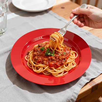 FLOWERCAT 200PCS Red Plastic Plates Disposable Plates for Party - Heavy Duty Plastic Plates - 10" &7" Plate for 100 Guests New Year Parties and Events &Christmas