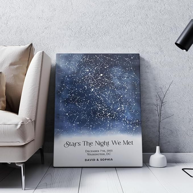 GABITA Personalized Wall Art for Couples, Anniversary Canvas for Couple Parent Grandparent, Stars The Night We Met Canvas Poster, Night Sky Map By Date & Location for Anniversary Keepsake