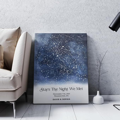 GABITA Personalized Wall Art for Couples, Anniversary Canvas for Couple Parent Grandparent, Stars The Night We Met Canvas Poster, Night Sky Map By Date & Location for Anniversary Keepsake