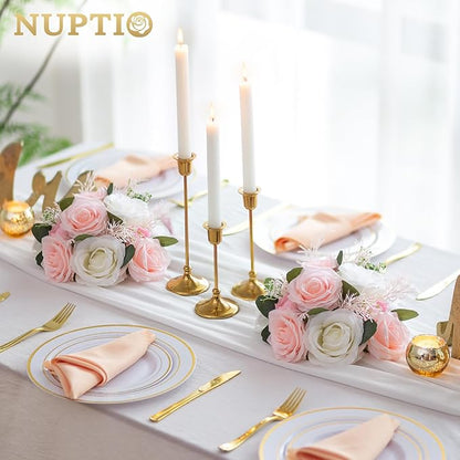 NUPTIO Flower Centerpieces for Tables Decorations: 10 Pcs Pink & White Artificial Rose Floral Arrangement for Wedding Party Centerpiece Decor 9.4 Inch Diameter
