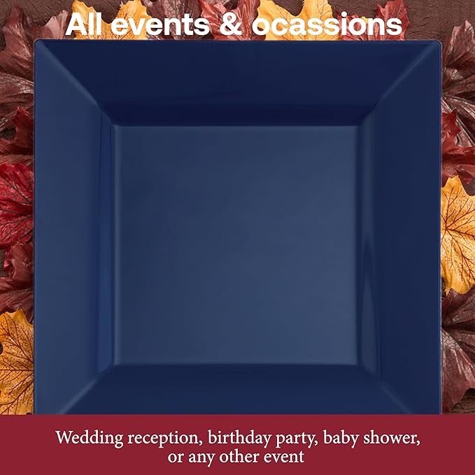 Smarty Had A Party Disposable Plastic Dessert Plates, 6.5" Heavy Duty Square Blue Salad Plates for Appetizers, Cakes, and Events, Bulk Supplies for All Occasions (120 Count)
