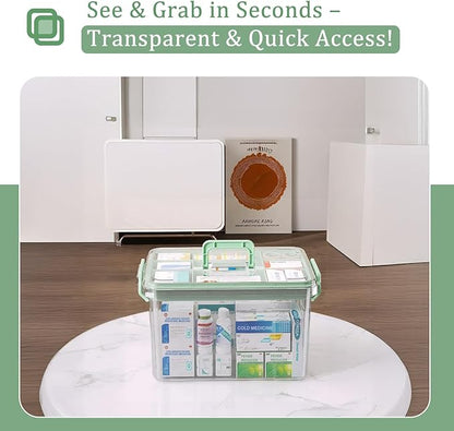 15QT Clear Medicine Organizer Box with Handle, Plastic Medicine Container with Tray First Aid Box Empty, Thickened Medicine Storage Organizer Multipurpose Medication Organizer Storage