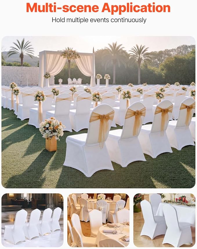 VEVOR 50 Pcs White Chair Covers Polyester Spandex Chair Cover Stretch Slipcovers for Wedding Party Dining Banquet Flat-Front Chair Covers