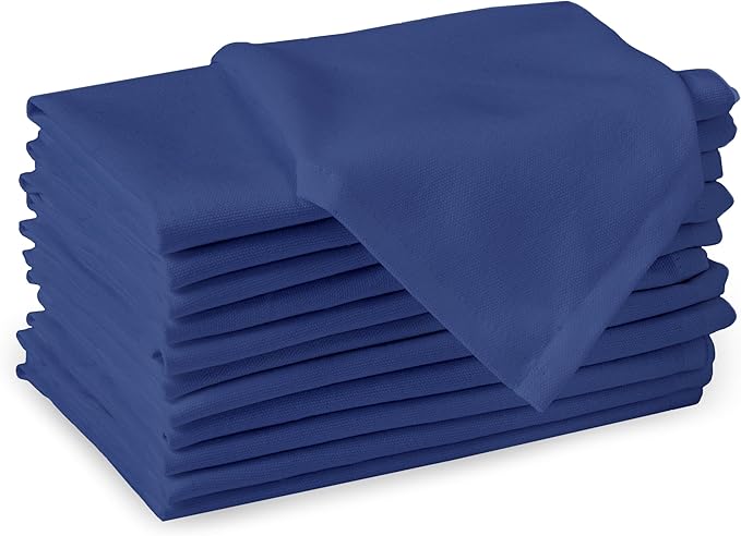 Encasa XO Cobalt Blue Cloth Napkins Set of 12, 17"x17" | Solid Color Cotton Dinner Napkins | Washable & Reusable Napkins for Dining Table Fall Decoration, Holiday & Christmas Festivals