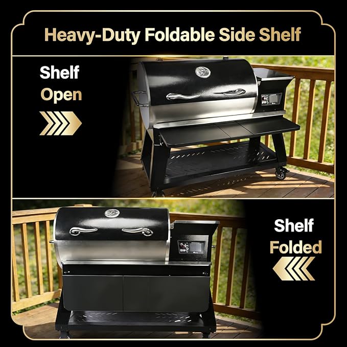 QuliMetal Front Shelf for Rec Tec RT-800DB, Folding Front Grill Table Accessory, Foldable Pellet Grill Shelf with Extra Prep Space for Food Prep, Trays, Tools and Storage, 37.7" x 10.5"