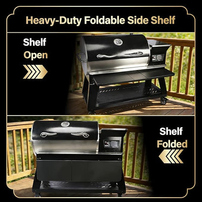 QuliMetal Front Shelf for Rec Tec RT-800DB, Folding Front Grill Table Accessory, Foldable Pellet Grill Shelf with Extra Prep Space for Food Prep, Trays, Tools and Storage, 37.7" x 10.5"