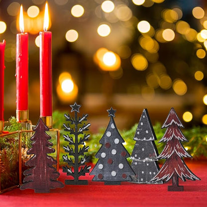 Smile 5 Pcs Wooden Blocks Christmas Trees Signs, Snow Tiered Tray Decorations, for Home Table Shelf.