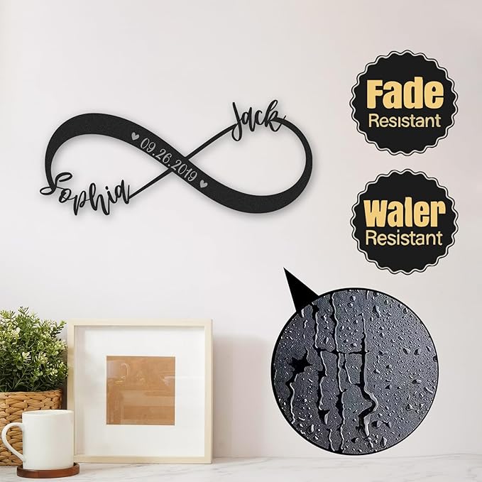 Personalized Anniversary Wedding Gifts for Couples, Metal Signs Customized with Couples Name and Date, Wedding Sign, Infinity Heart Metal Wall Decor, Engagement Bridal Shower Gifts Color04