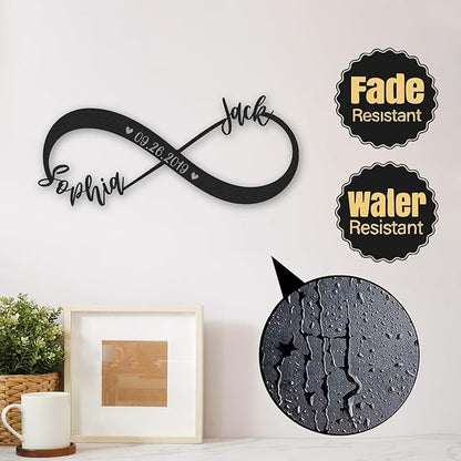 Personalized Anniversary Wedding Gifts for Couples, Metal Signs Customized with Couples Name and Date, Wedding Sign, Infinity Heart Metal Wall Decor, Engagement Bridal Shower Gifts Color04